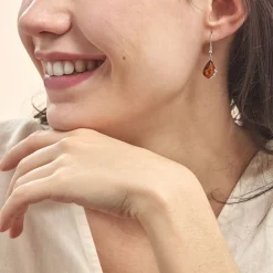 Boucles D'oreilles Pendantes Argent Blanc Lucina Ambre