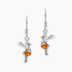 Boucles D'oreilles Pendantes Argent Blanc Abellia Ambre