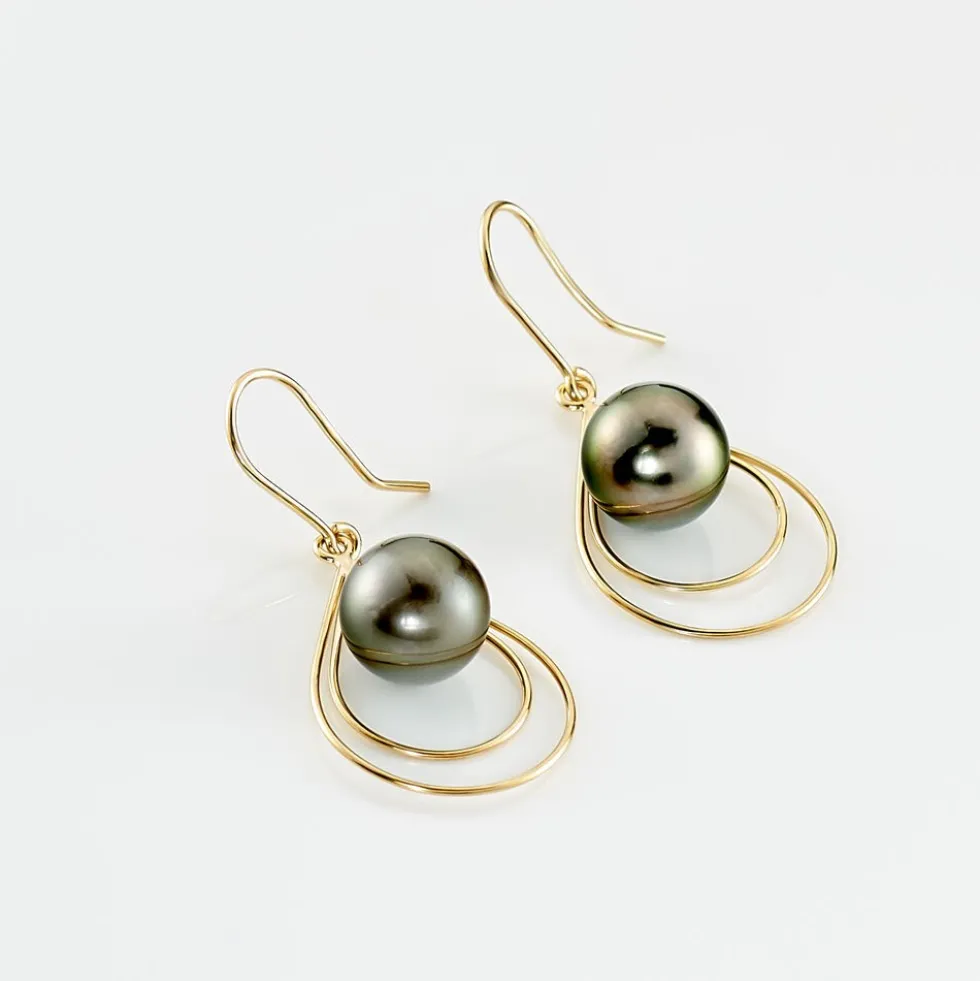 Boucles D'oreilles Pendantes Martyna Or Jaune Perle De Tahiti