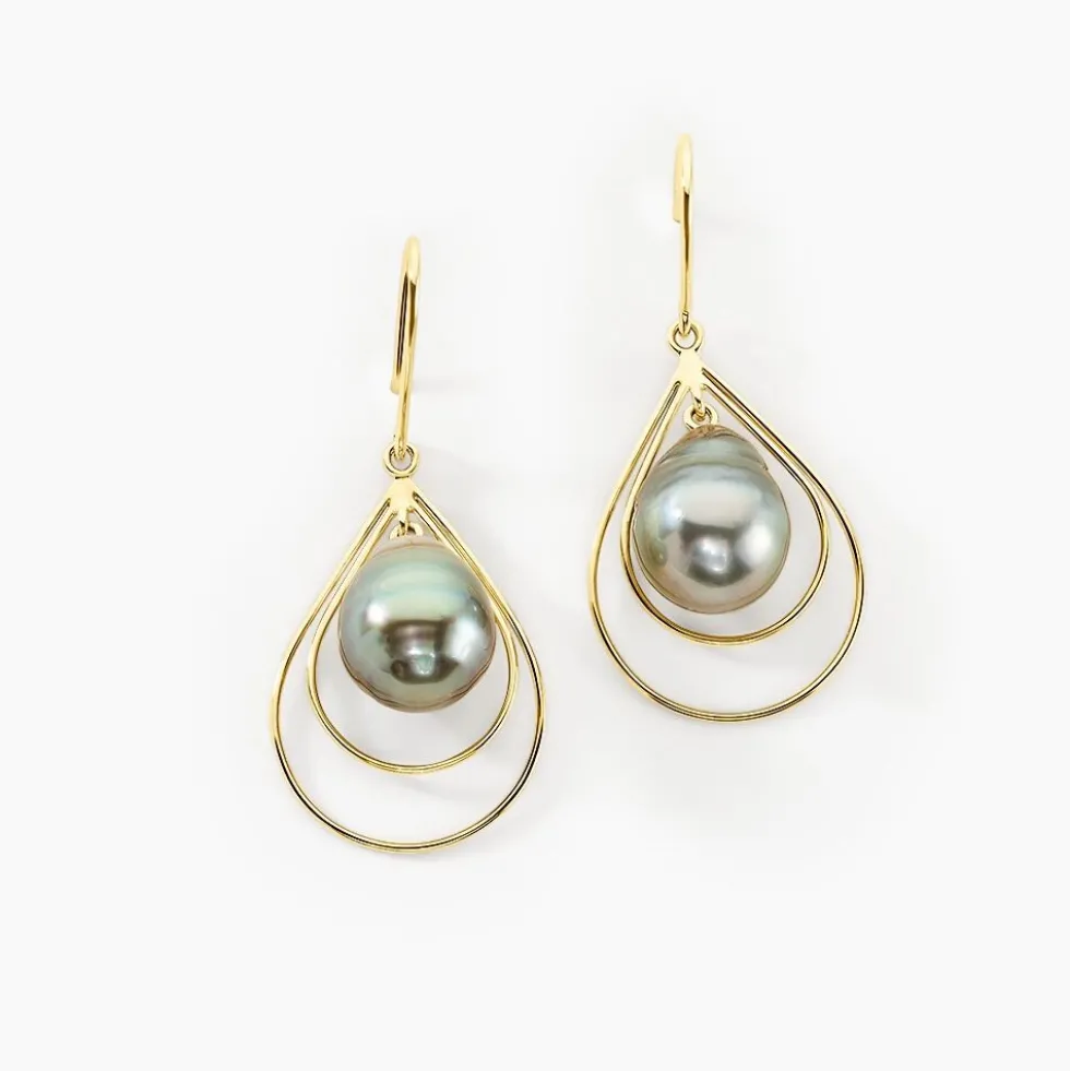 Boucles D'oreilles Pendantes Martyna Or Jaune Perle De Tahiti