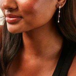 Boucles D'Oreilles Pendantes Scintillante Plaque Or Jaune Oxyde De Zirconium
