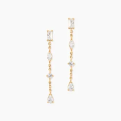 Boucles D'Oreilles Pendantes Scintillante Plaque Or Jaune Oxyde De Zirconium