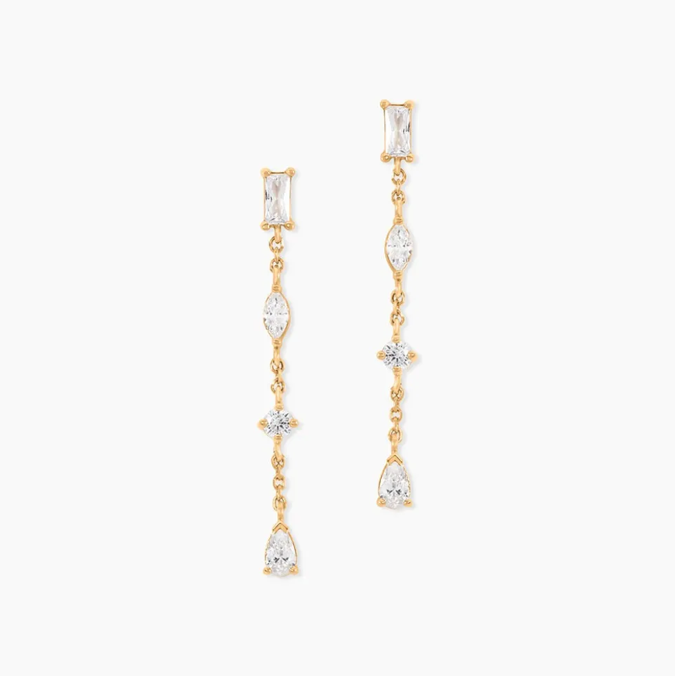 Boucles D'Oreilles Pendantes Scintillante Plaque Or Jaune Oxyde De Zirconium