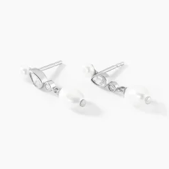 Boucles D'oreilles Pendantes Dua Argent Blanc Perle De Culture Oxyde
