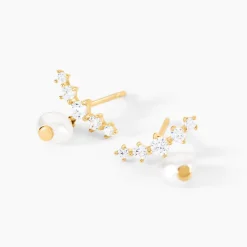 Boucles D'Oreilles Pendantes Elysia Or Jaune Perle De Culture Oxyde De Zirconium