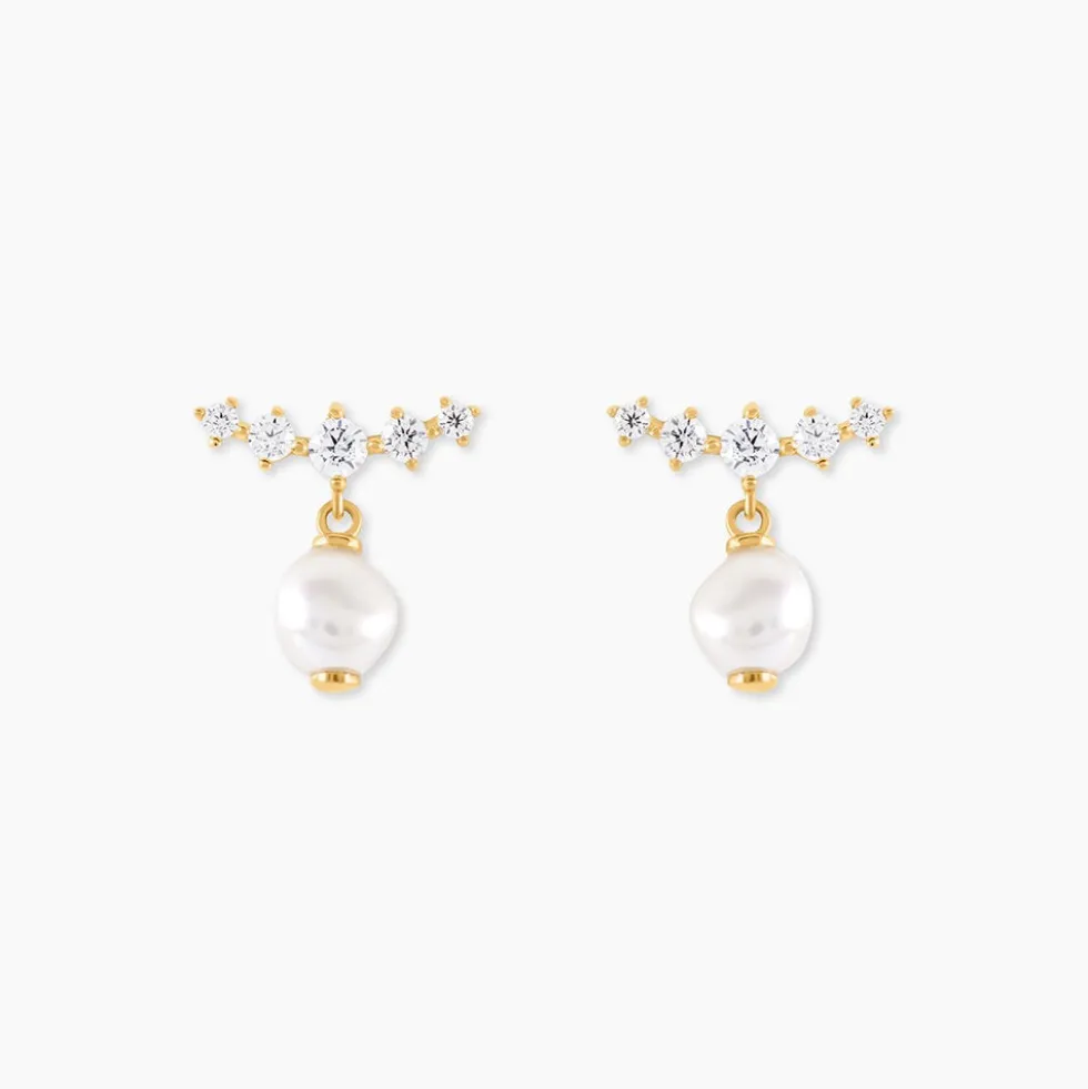 Boucles D'Oreilles Pendantes Elysia Or Jaune Perle De Culture Oxyde De Zirconium