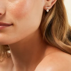 Boucles D'Oreilles Pendantes Elysia Or Jaune Perle De Culture Oxyde De Zirconium