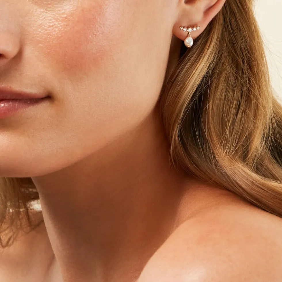 Boucles D'Oreilles Pendantes Elysia Or Jaune Perle De Culture Oxyde De Zirconium