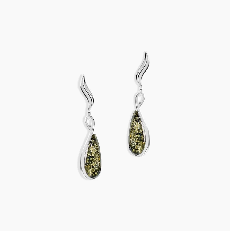 Boucles D'oreilles Pendantes Argent Blanc Odilon Ambre