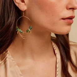 Boucles D'oreilles Pendantes Athena Acier Doré Jaspe Africain