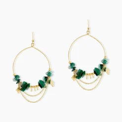 Boucles D'oreilles Pendantes Athena Acier Doré Jaspe Africain