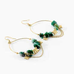 Boucles D'oreilles Pendantes Athena Acier Doré Jaspe Africain