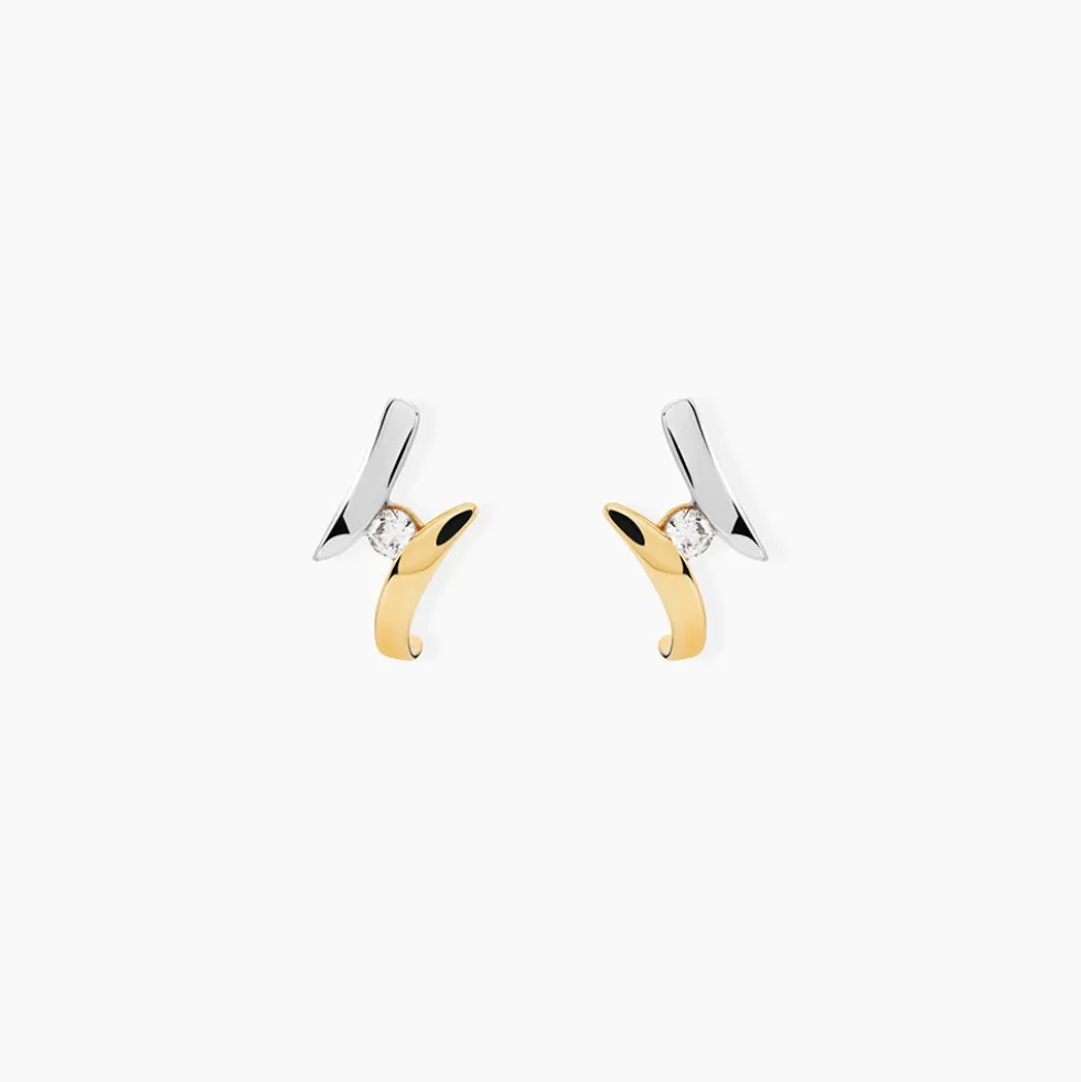 Boucles D'oreilles Pendantes Ascagne Or Bicolore Oxyde De Zirconium