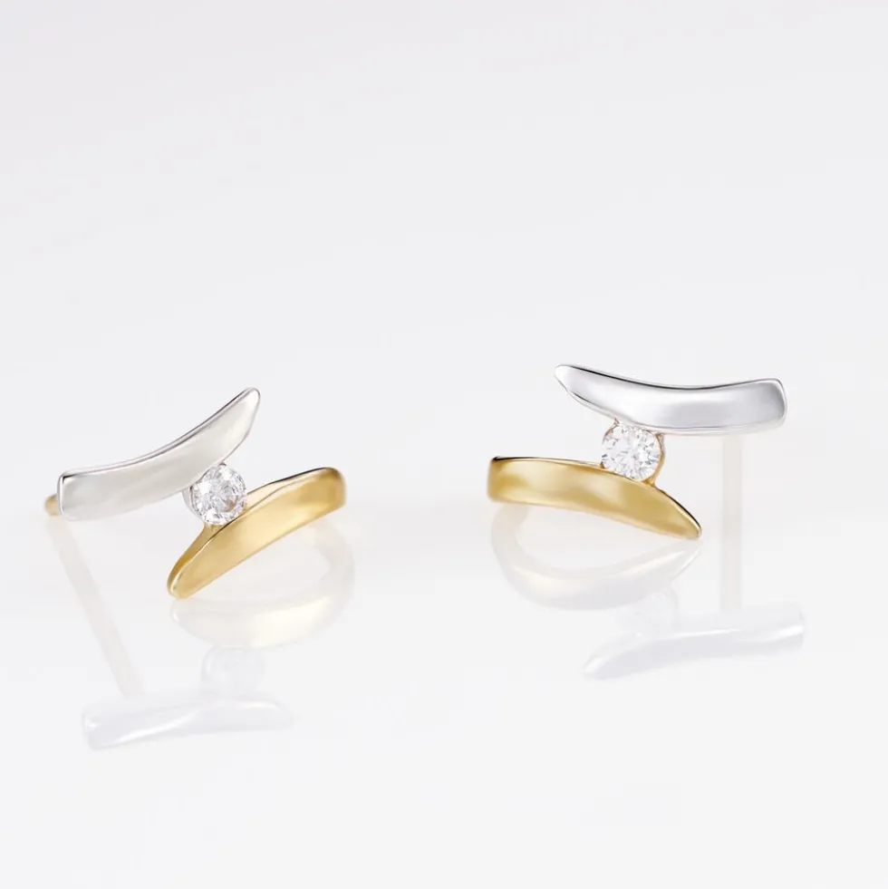 Boucles D'oreilles Pendantes Ascagne Or Bicolore Oxyde De Zirconium