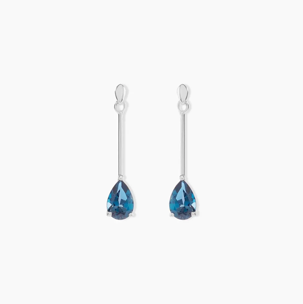 Boucles D'oreilles Pendantes Goutte Or Blanc Topaze Bleu London