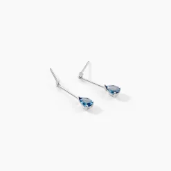 Boucles D'oreilles Pendantes Goutte Or Blanc Topaze Bleu London