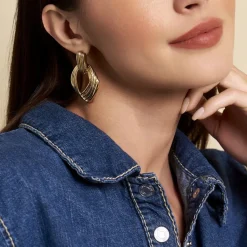 Boucles D'oreilles Pendantes Estefany Acier Inoxydable Doré
