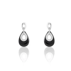 Boucles D'oreilles Pendantes Héléane Argent Blanc Céramique Et Oxyde