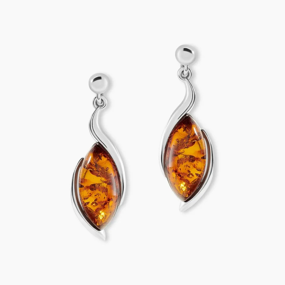 Boucles D'oreilles Pendantes Vyara Argent Blanc Ambre