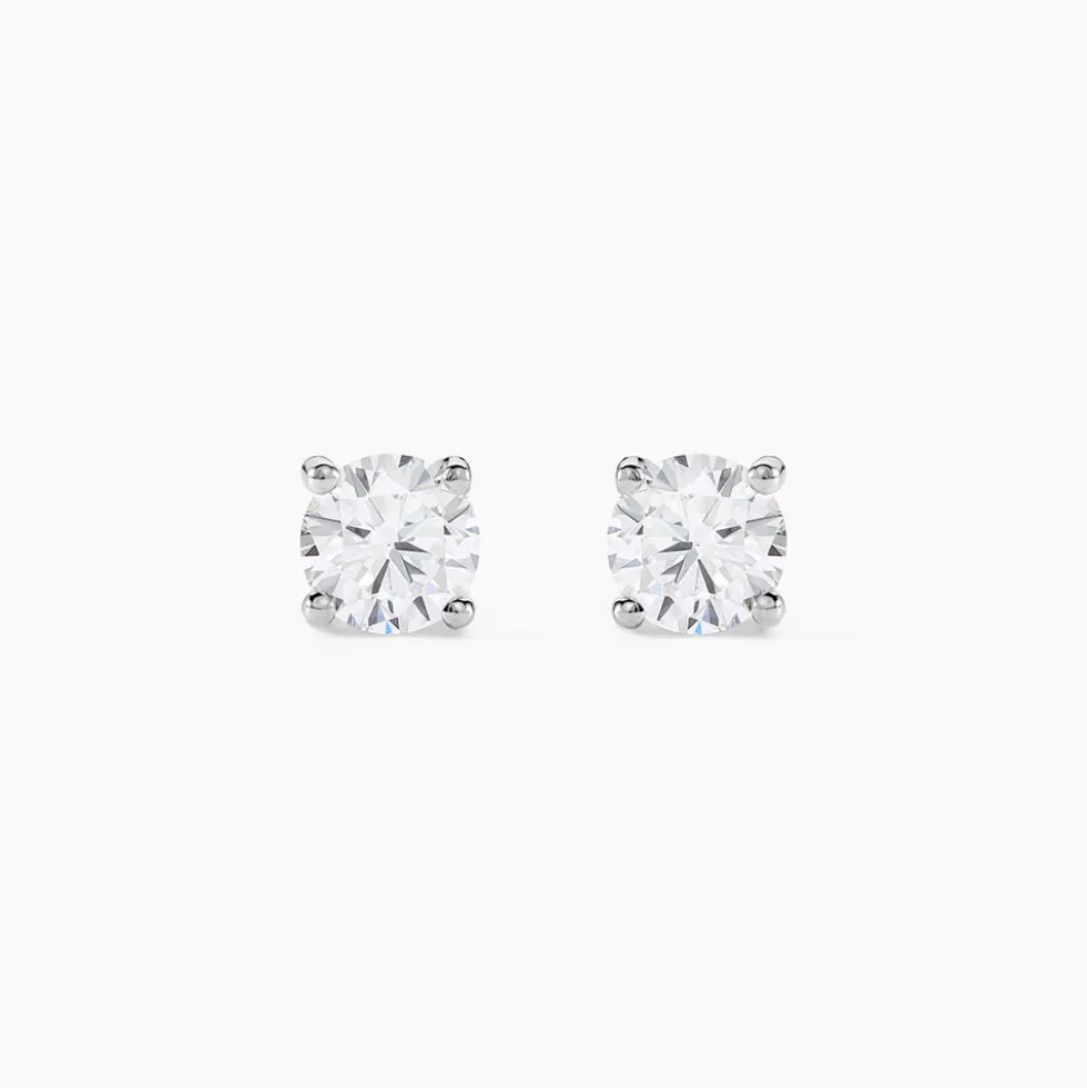 Boucles D'oreilles Puces 4 Griffes Or Blanc Diamant Synthetique