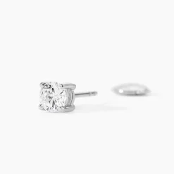 Boucles D'oreilles Puces 4 Griffes Or Blanc Diamant Synthetique