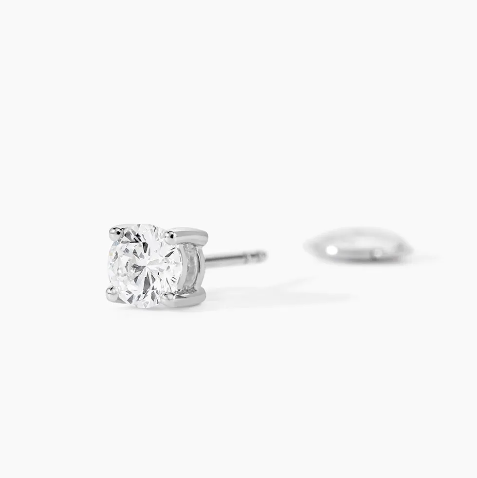 Boucles D'oreilles Puces 4 Griffes Or Blanc Diamant Synthetique
