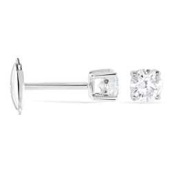 Boucles D'oreilles Puces 4 Griffes Or Blanc Diamant Synthetique