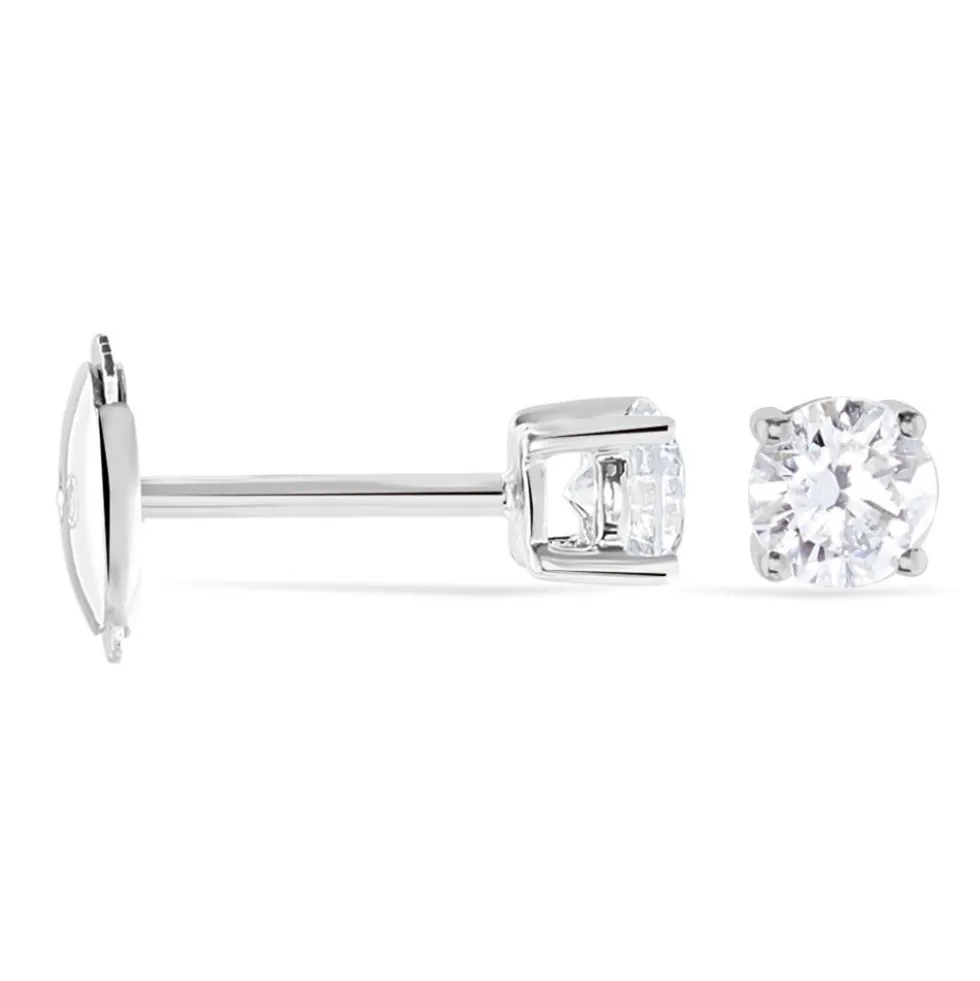 Boucles D'oreilles Puces 4 Griffes Or Blanc Diamant Synthetique