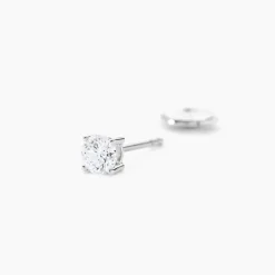 Boucles D'oreilles Puces 4 Griffes Or Blanc Diamant Synthetique