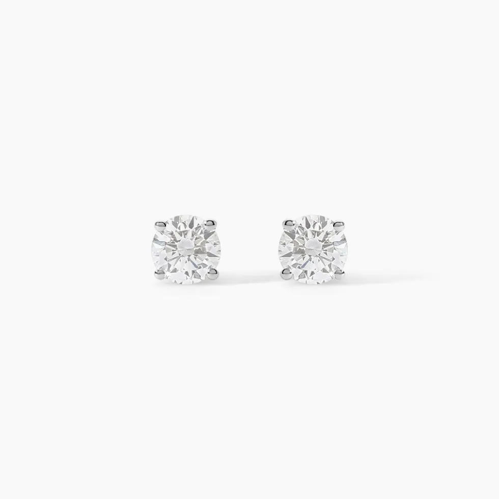 Boucles D'oreilles Puces 4 Griffes Or Blanc Diamant Synthetique