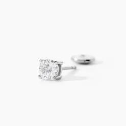 Boucles D'oreilles Puces 4 Griffes Or Blanc Diamant Synthetique