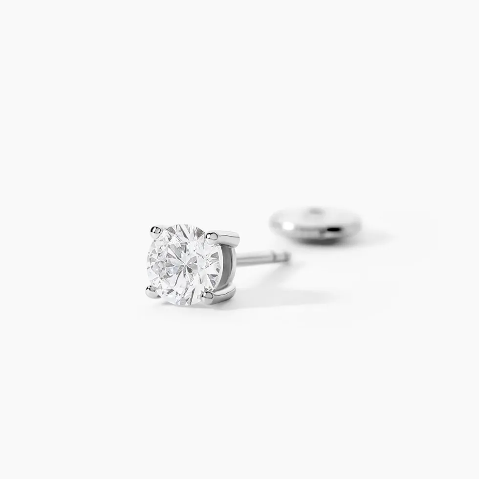 Boucles D'oreilles Puces 4 Griffes Or Blanc Diamant Synthetique