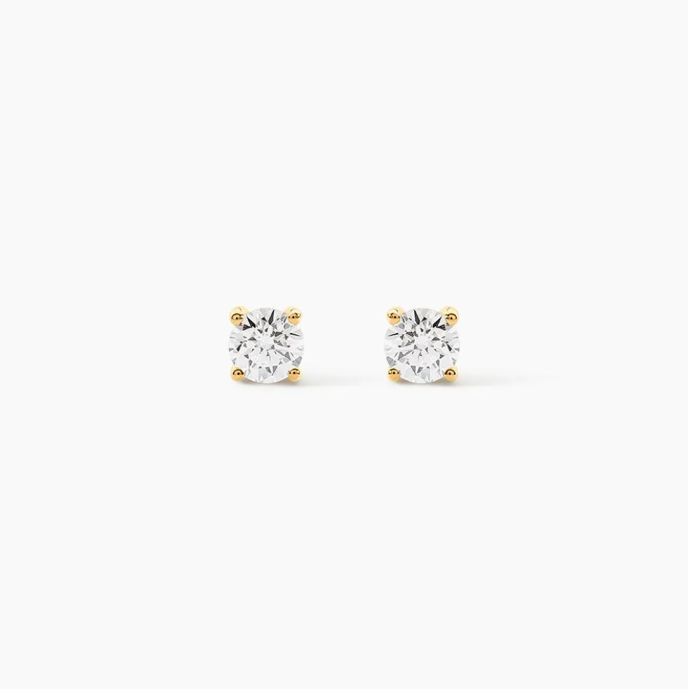Boucles D'oreilles Puces 4 Griffes Or Jaune Diamant Synthetique