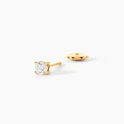 Boucles D'oreilles Puces 4 Griffes Or Jaune Diamant Synthetique
