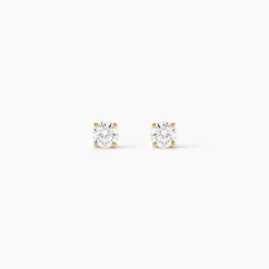 Boucles D'oreilles Puces 4 Griffes Or Jaune Diamant Synthetique