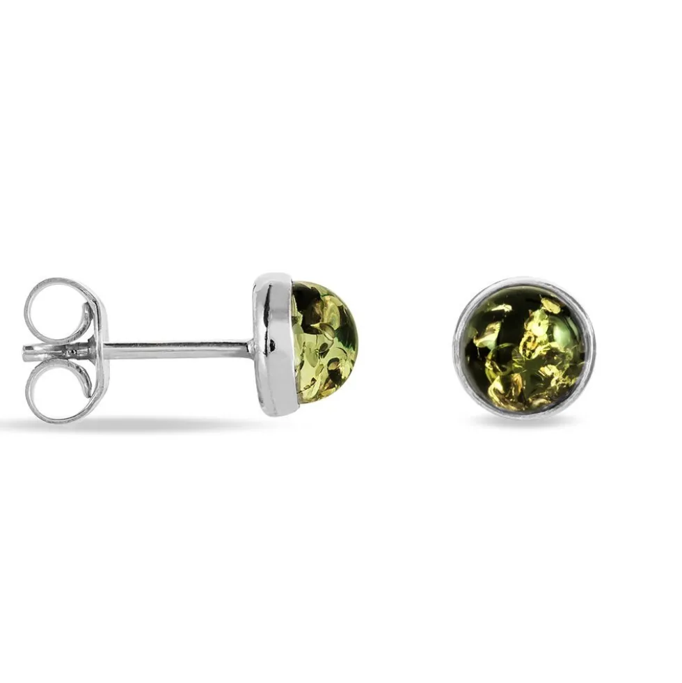 Boucles D'oreilles Puces Argent Blanc Acacia Ambre