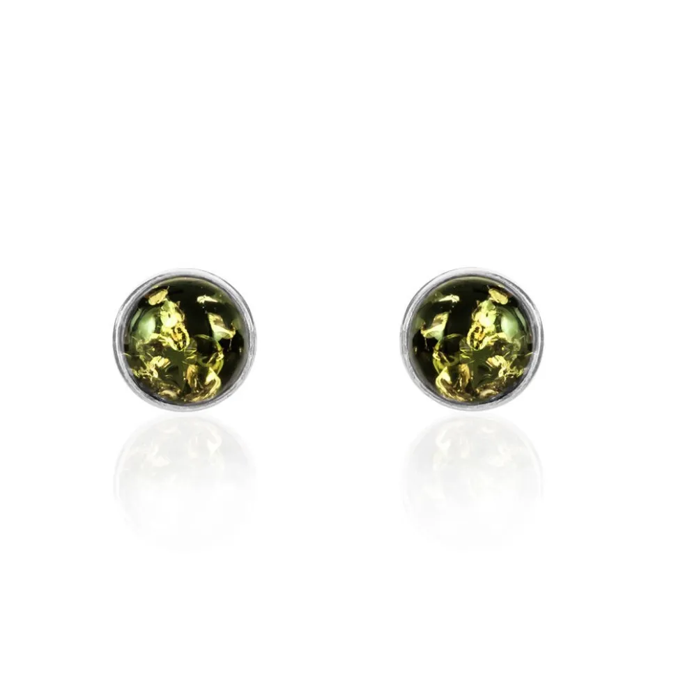 Boucles D'oreilles Puces Argent Blanc Acacia Ambre