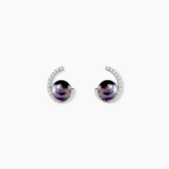 Boucles D'oreilles Puces Anais Or Blanc Perle De Culture Et Oxyde