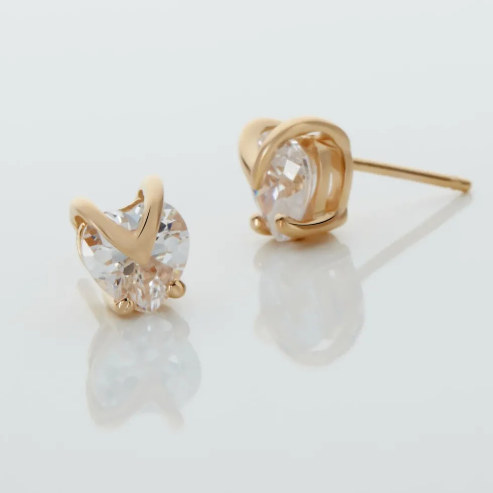 Boucles D'oreilles Puces Abelinia Plaqué Or Jaune Oxyde De Zirconium