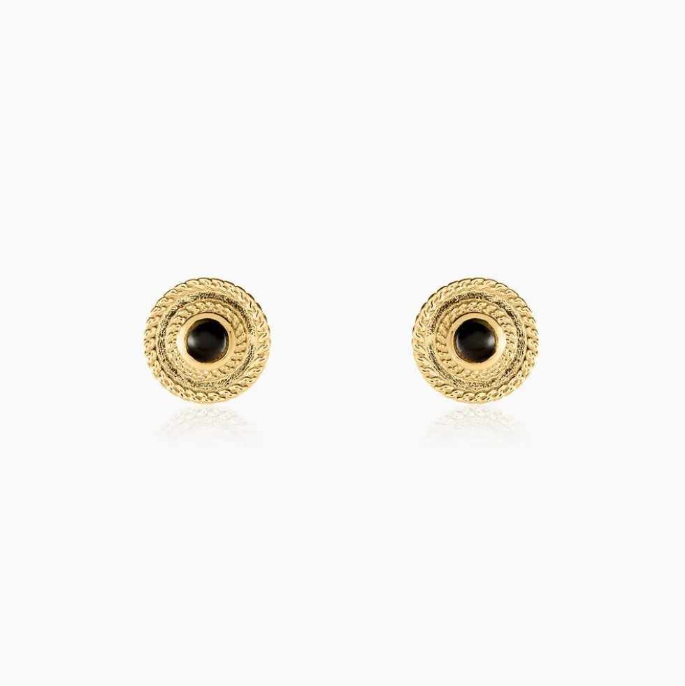 Boucles D'oreilles Puces Aghavni Plaque Or Jaune Agate