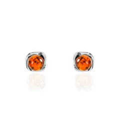 Boucles D'oreilles Puces Argent Blanc Joude Ambre