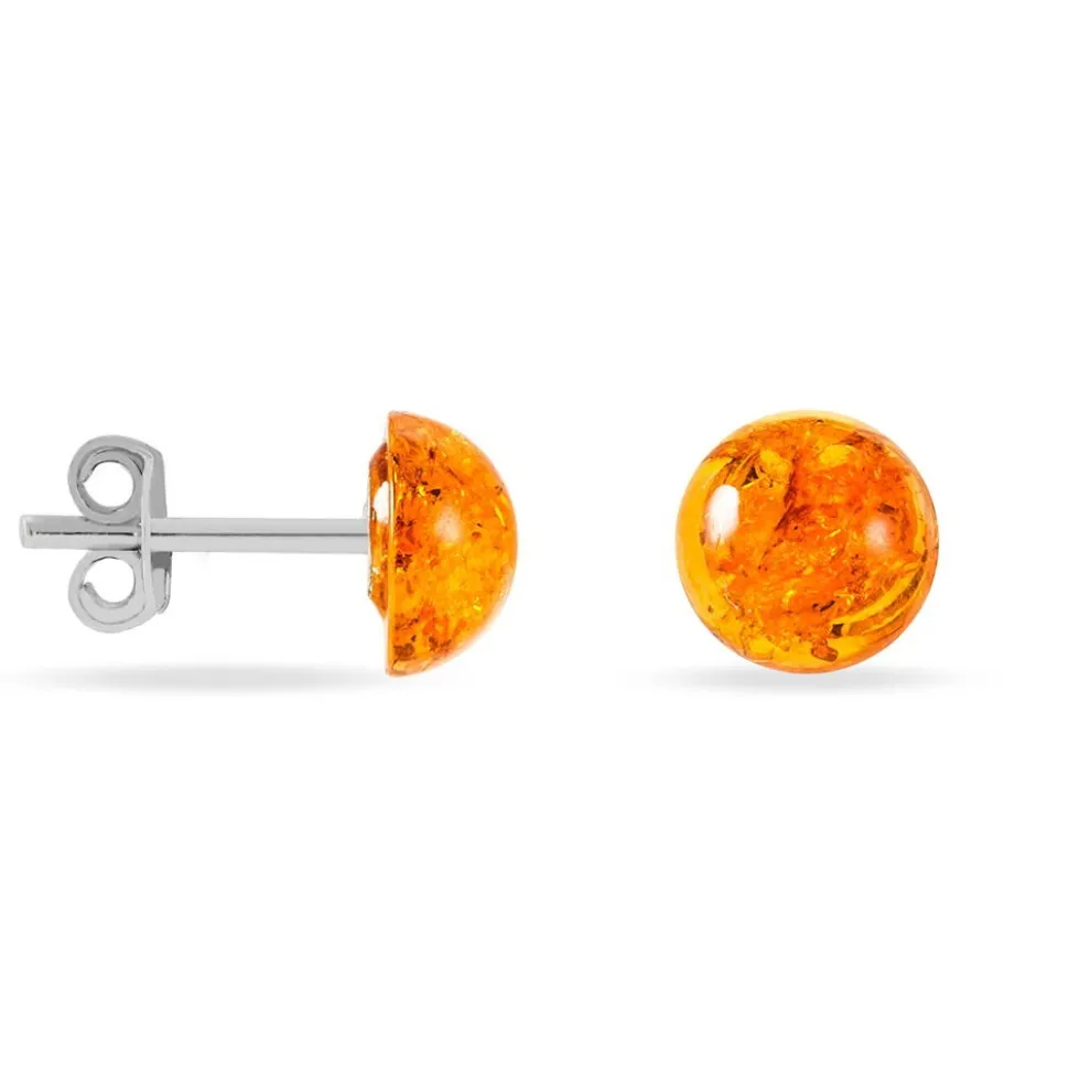 Boucles D'oreilles Puces Argent Blanc Brunhilld Ambre
