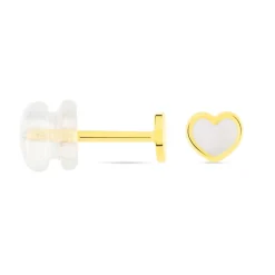 Boucles D'oreilles Puces Amaryllis Coeur Or Jaune Nacre