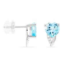 Boucles D'oreilles Puces Bertille Or Blanc Topaze Et Oxyde