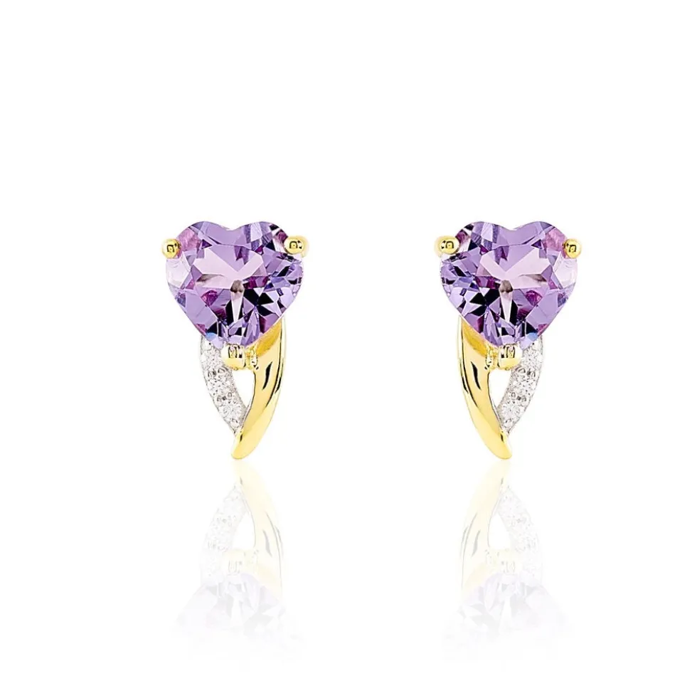 Boucles D'oreilles Puces Bertille Or Jaune Amethyste Et Oxyde