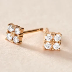 Boucles D'oreilles Puces éclat Perlé Plaqué Or Oxyde De Zirconium
