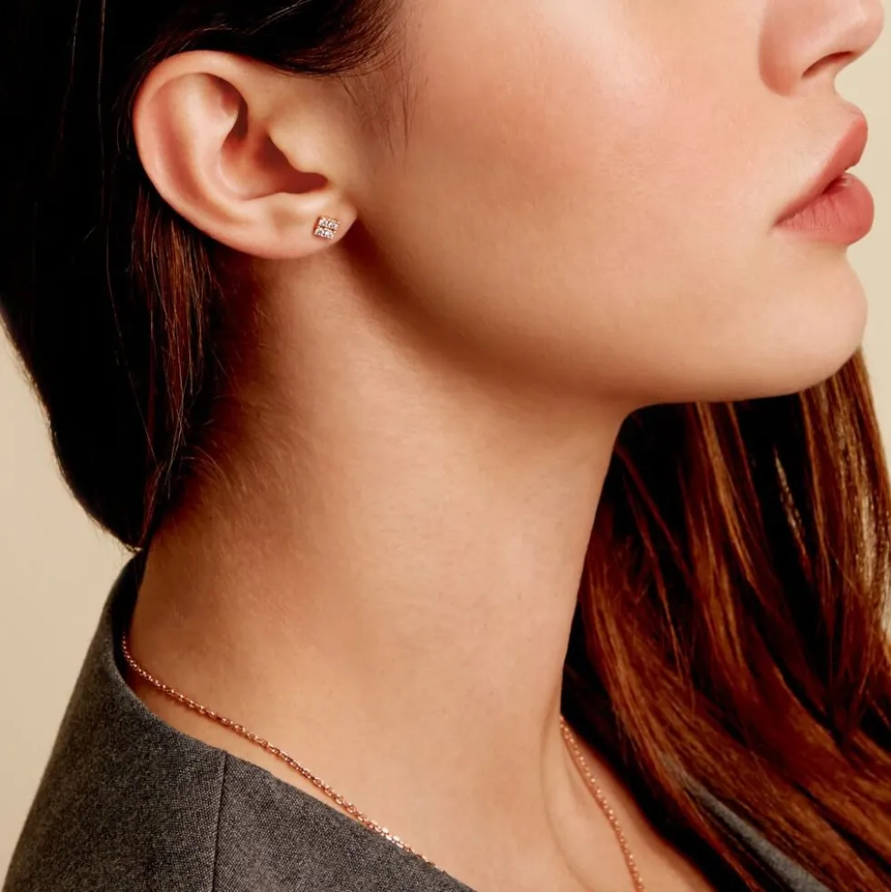 Boucles D'oreilles Puces éclat Perlé Plaqué Or Oxyde De Zirconium