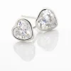 Boucles D'oreilles Puces Coeur Serti Clos Or Blanc Oxyde De Zirconium