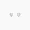 Boucles D'oreilles Puces Dot Coeur Plein Or Blanc Oxyde De Zirconium