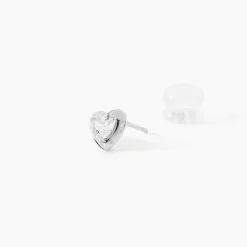 Boucles D'oreilles Puces Dot Coeur Plein Or Blanc Oxyde De Zirconium